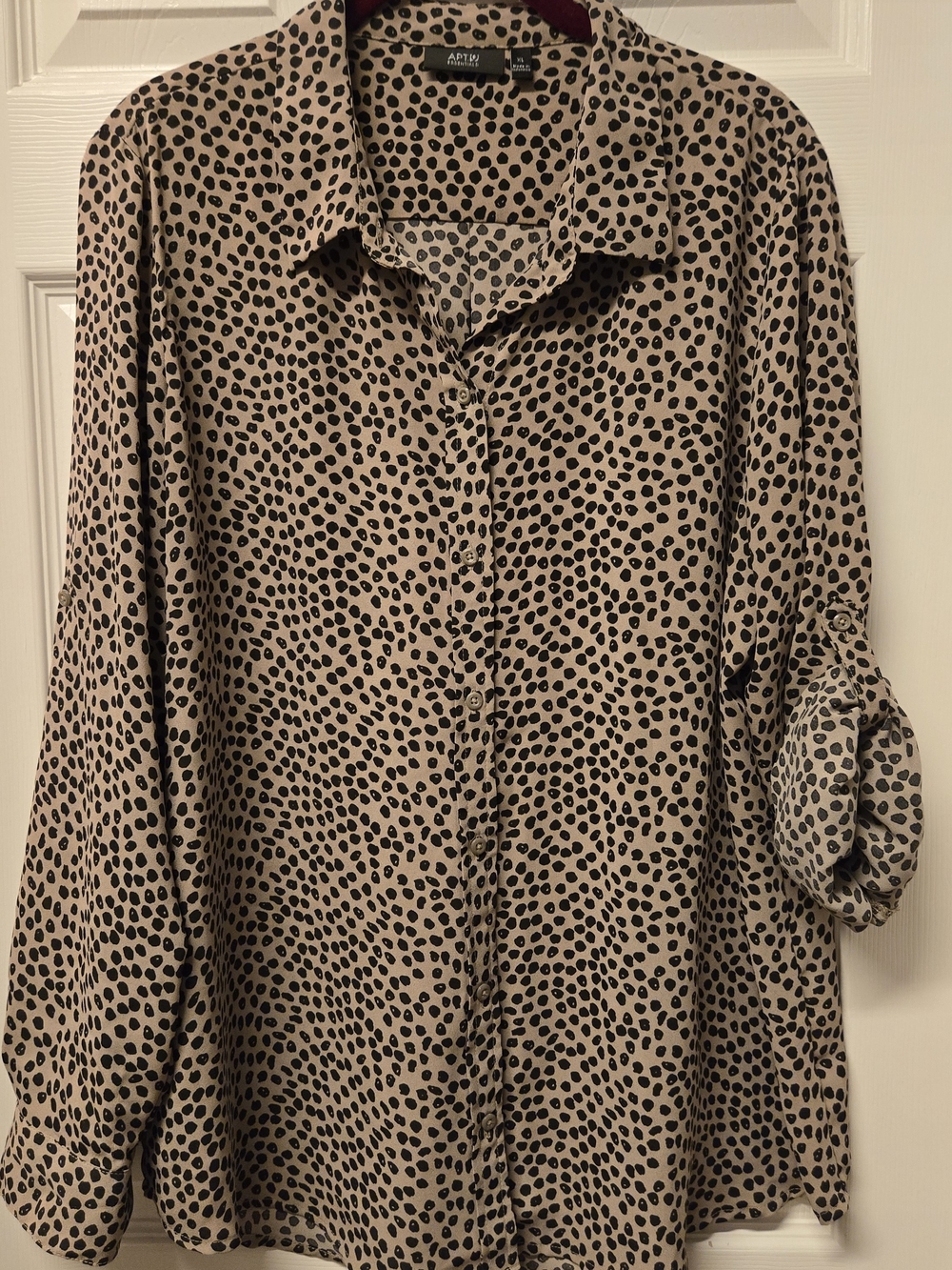 Alfani Beige and Black Polka Dot Button-Up Blouse